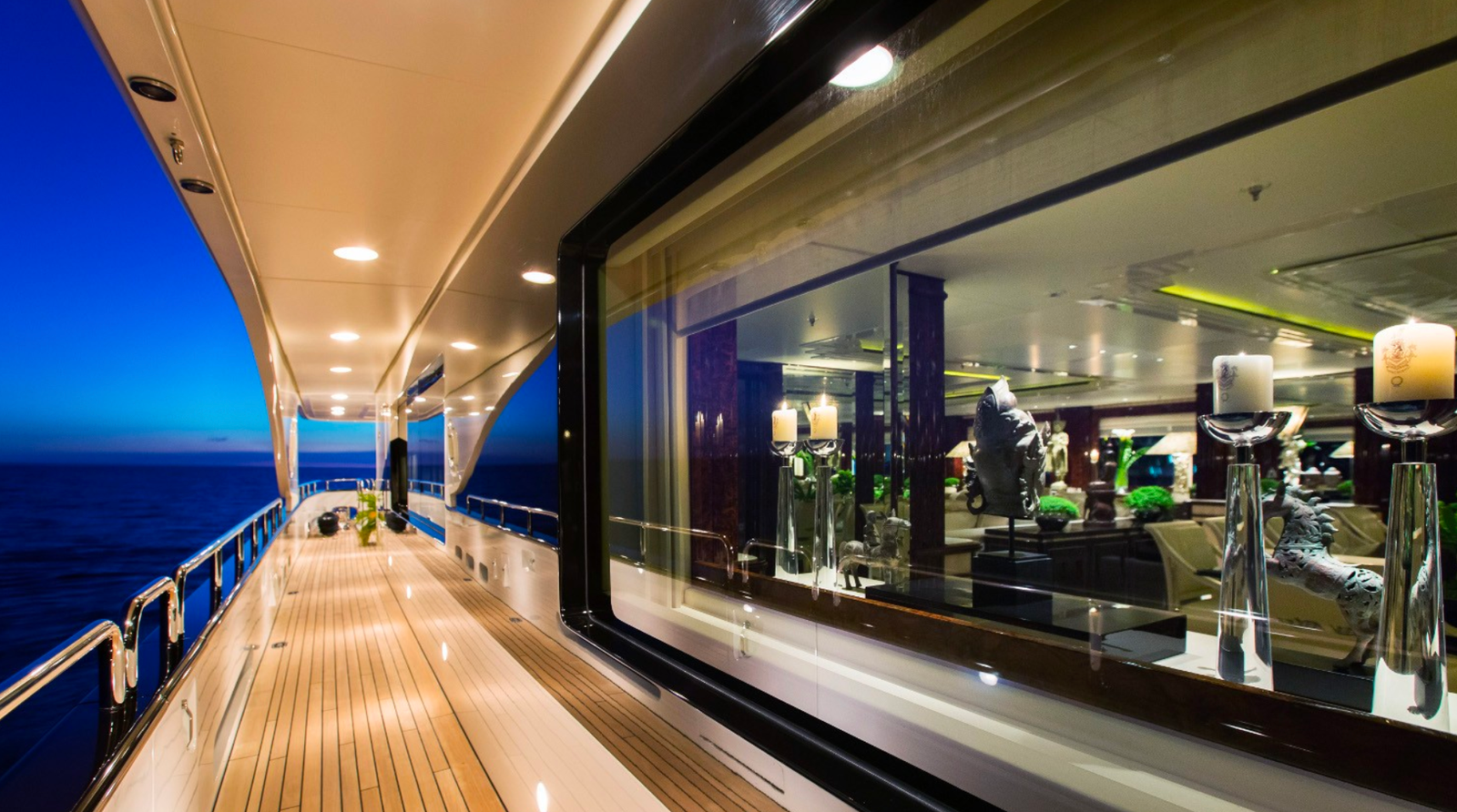 Exterior profile of the 63m Lioness V yacht charter cruising the Mediterranean.