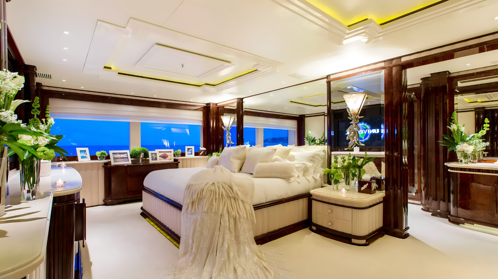 Luxury full beam master suite on the Lioness V superyacht with Argent Design styling