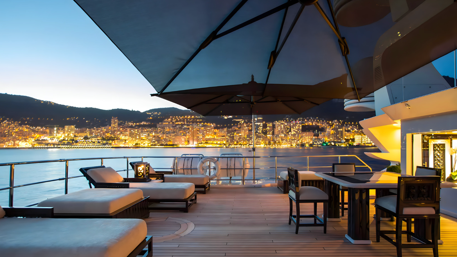 Exterior profile of the 63m Lioness V yacht charter cruising the Mediterranean.