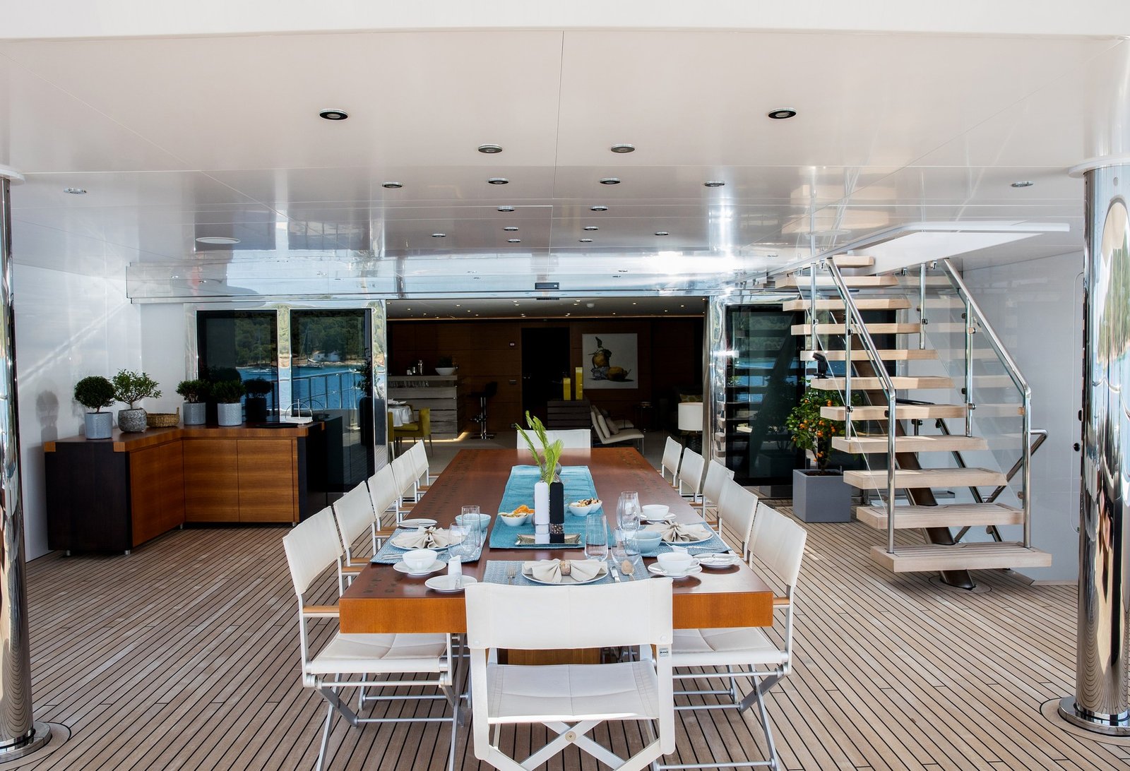 Luxury motor yacht charter deck and outdoor living areas