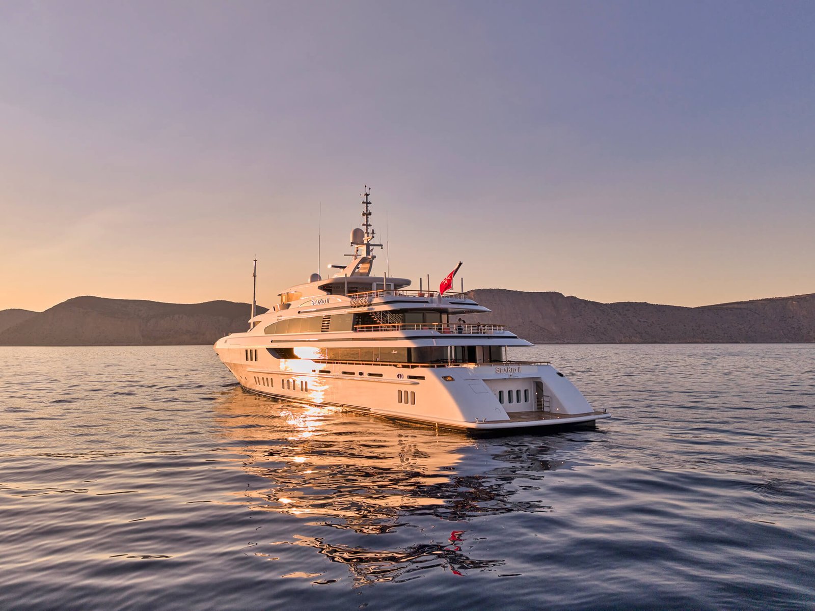 Exterior profile of the 56m SEAKID II yacht charter cruising in the Mediterranean.