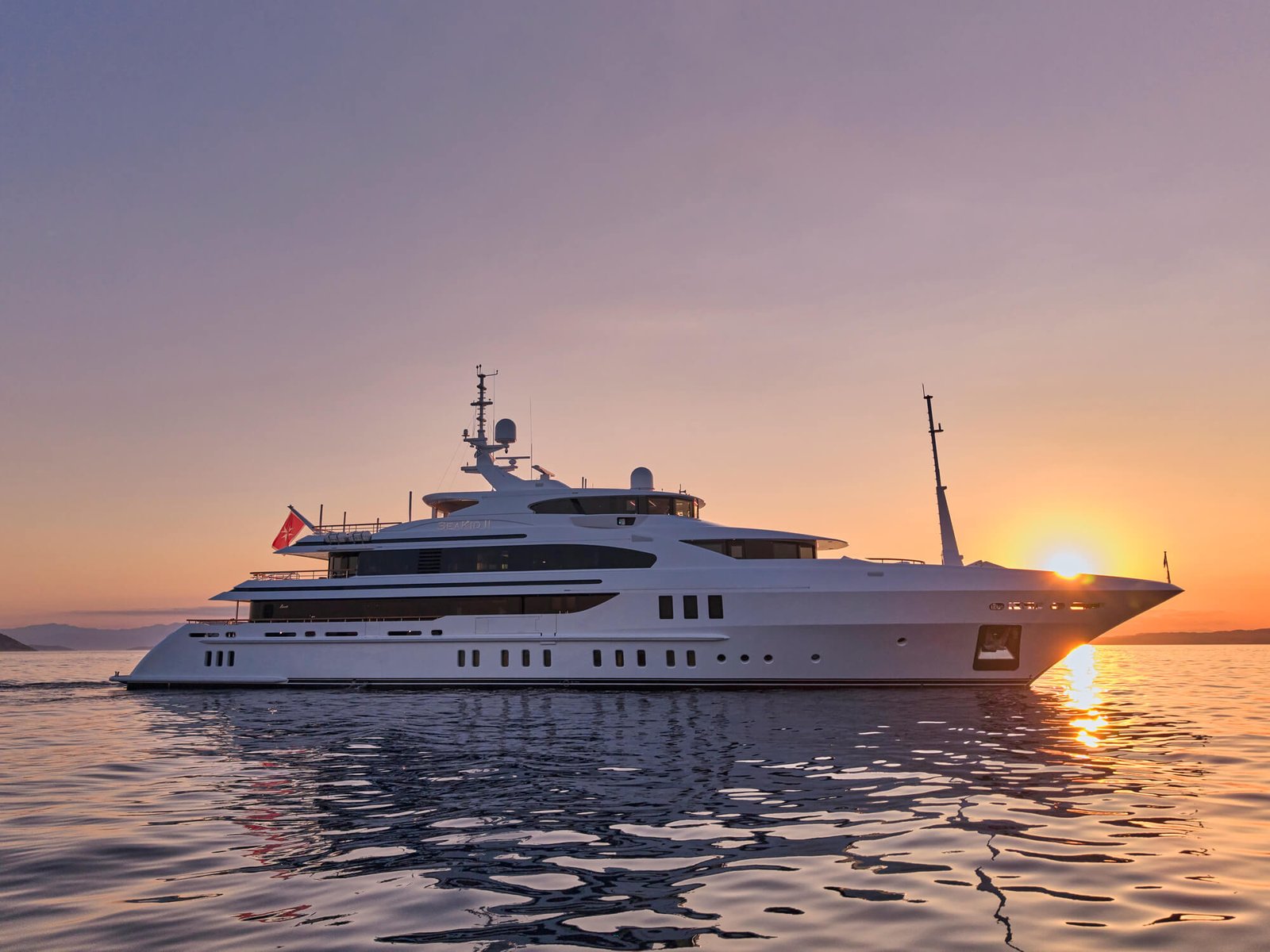 Exterior profile of the 56m SEAKID II yacht charter cruising in the Mediterranean.