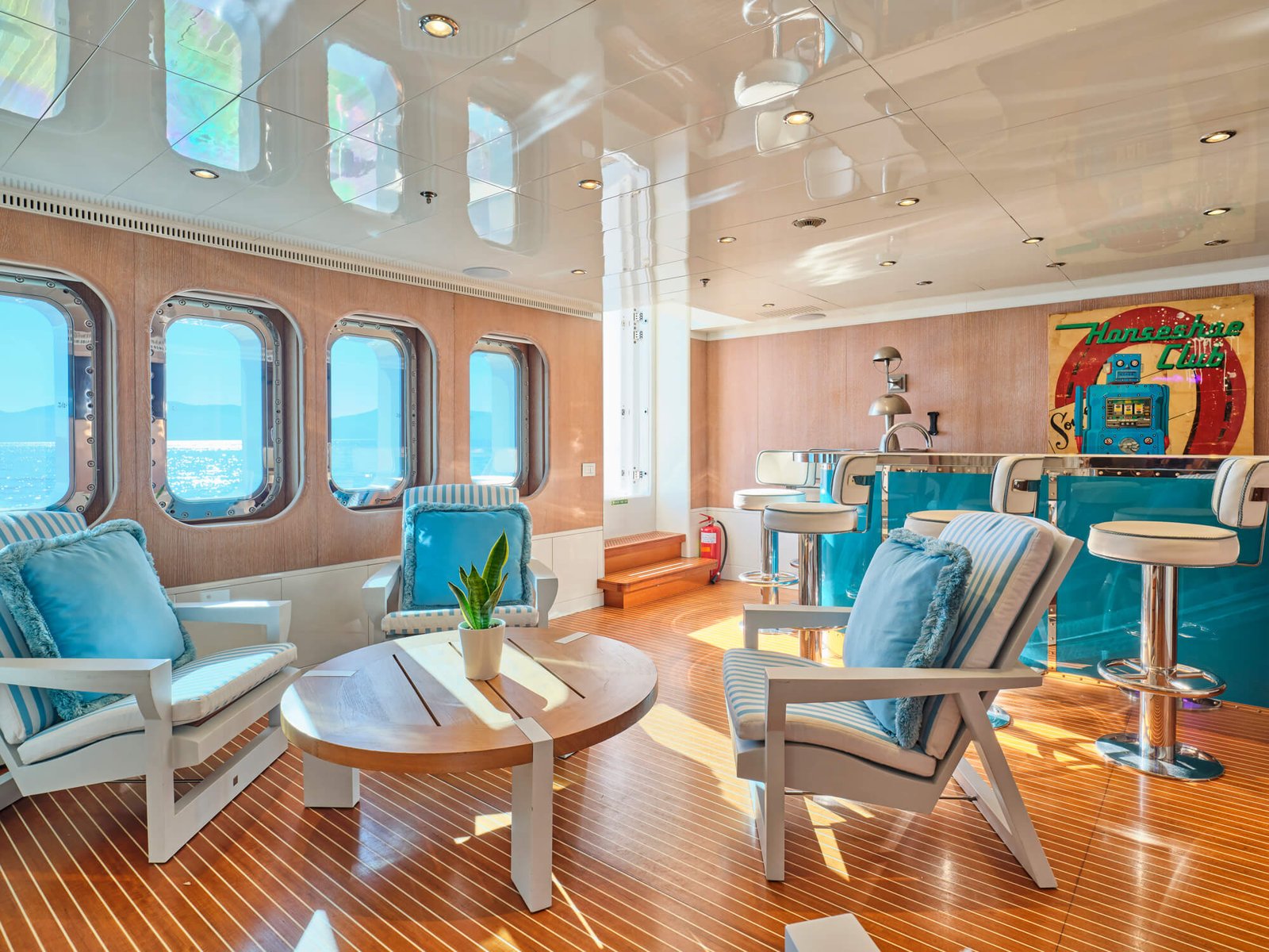 Inside the seven-seat private cinema room on the SEAKID II yacht charter.