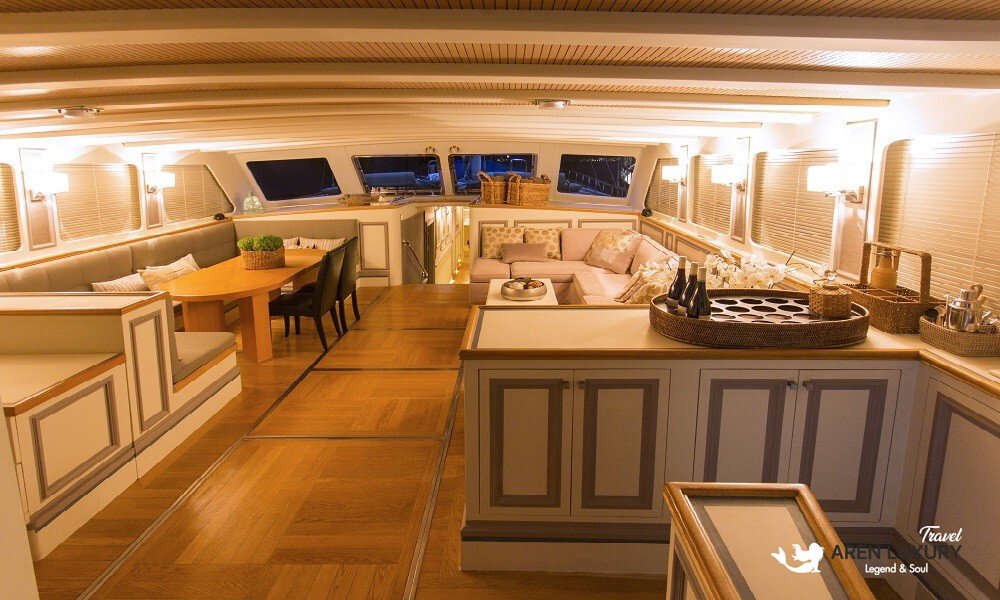 Cobra King luxury gulet yacht spacious indoor salon and dining area