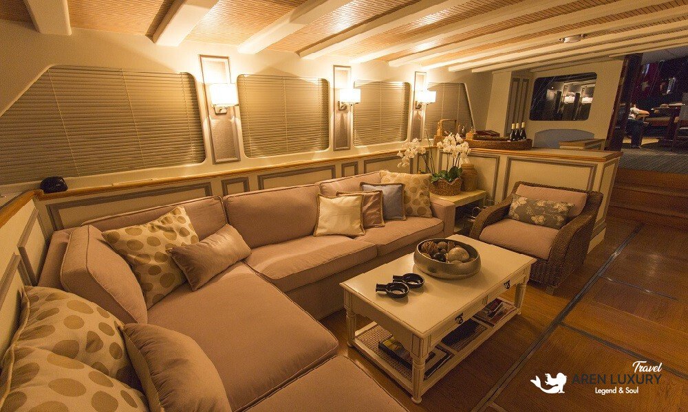 Cobra King luxury gulet interior lounge with comfortable sofas