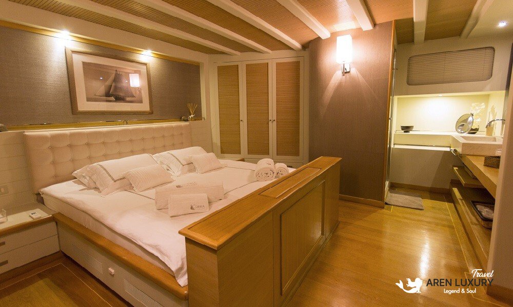 Cobra King luxury gulet master cabin with modern en-suite bathroom access