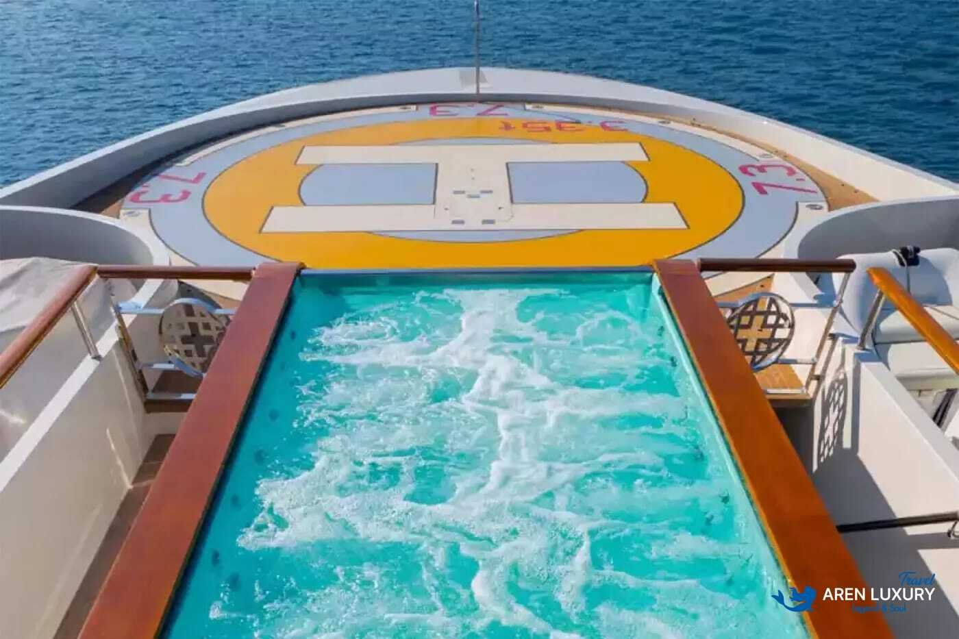 Touch-and-go helipad on the foredeck of the 80m mega yacht Elements