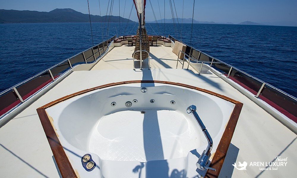 Luxury deck Jacuzzi on Gulet Vesta 1 Sevil Charter Turkey overlooking the sea
