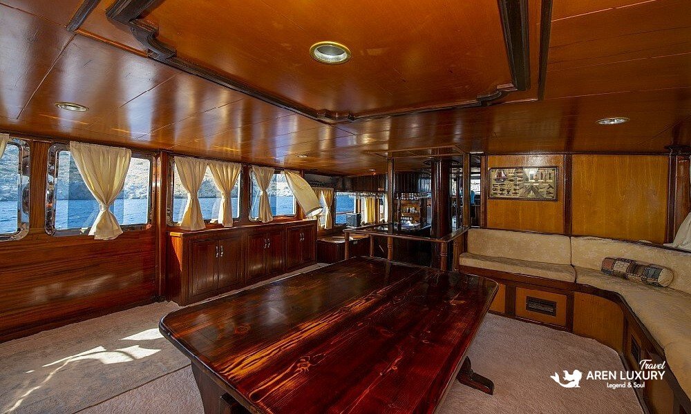 Mahogany salon interior of Gulet Vesta 1 Sevil