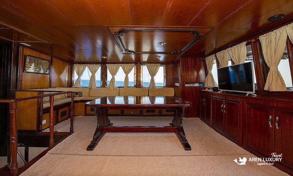 Mahogany salon interior of Gulet Vesta 1 Sevil