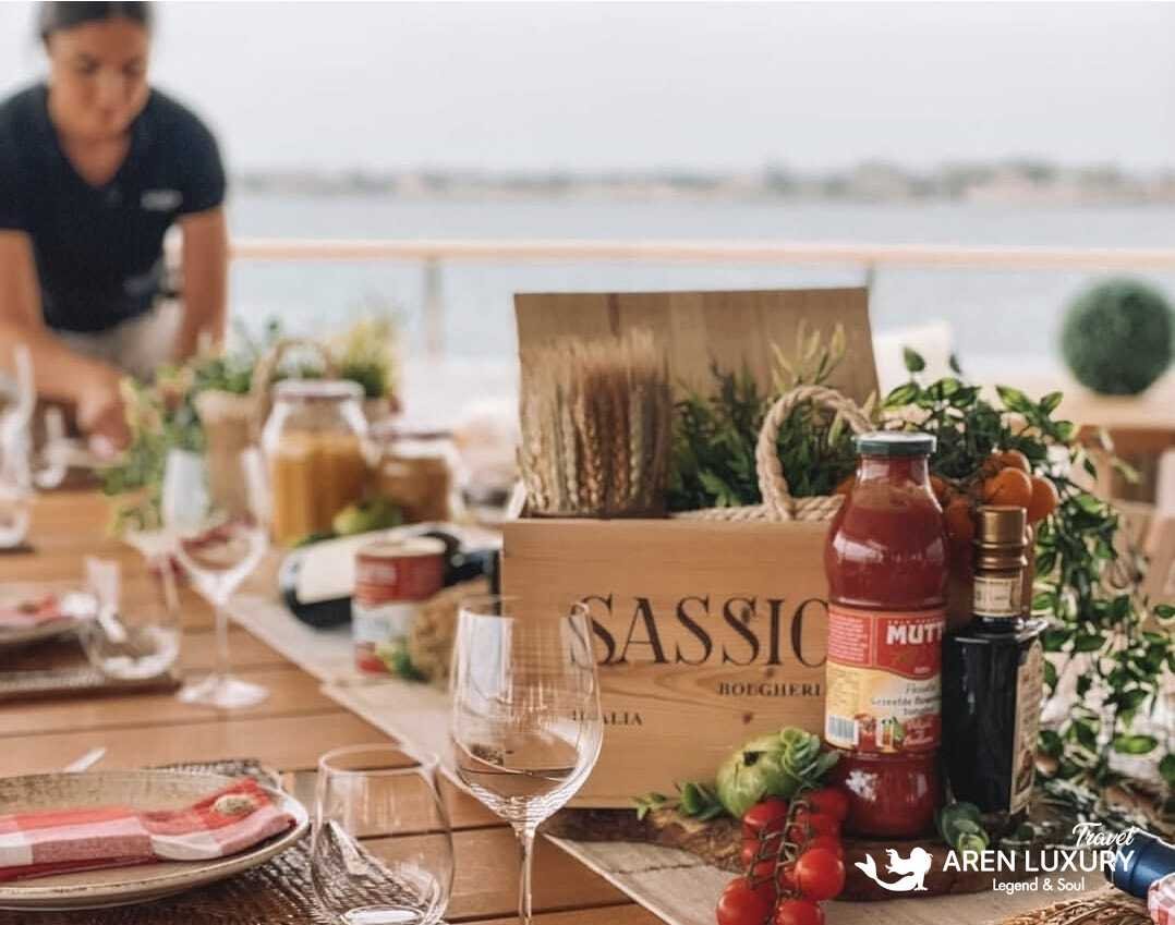 Luxury yacht charter Maraya sun deck with seating and relaxation area