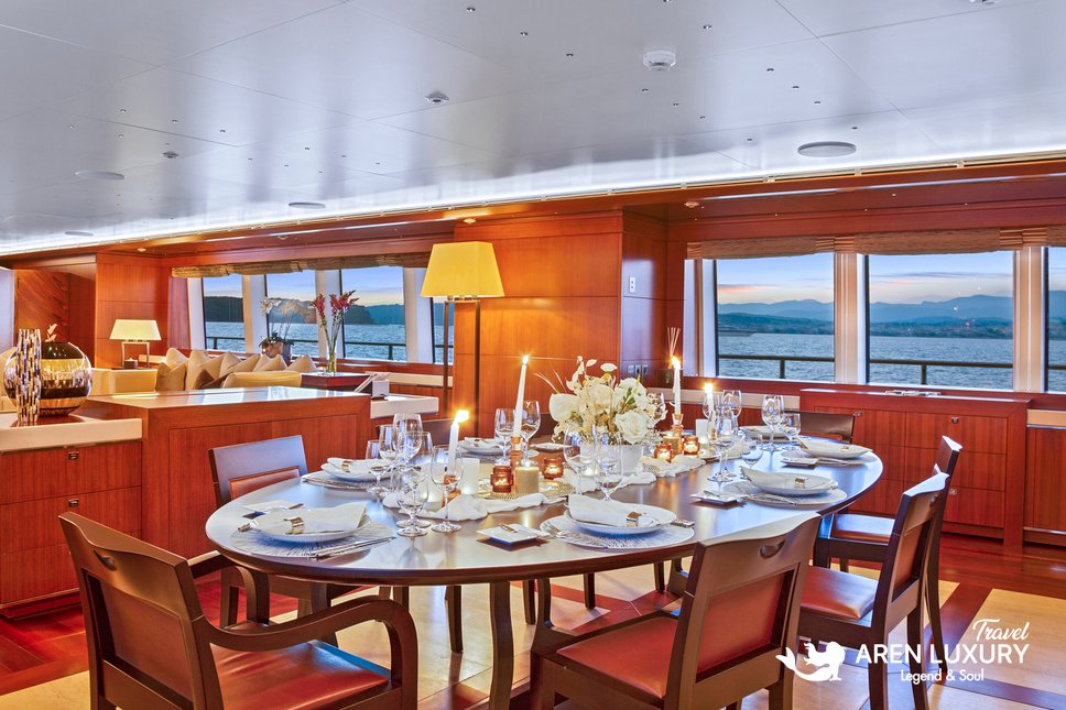 Luxury yacht charter Maraya sun deck with seating and relaxation area