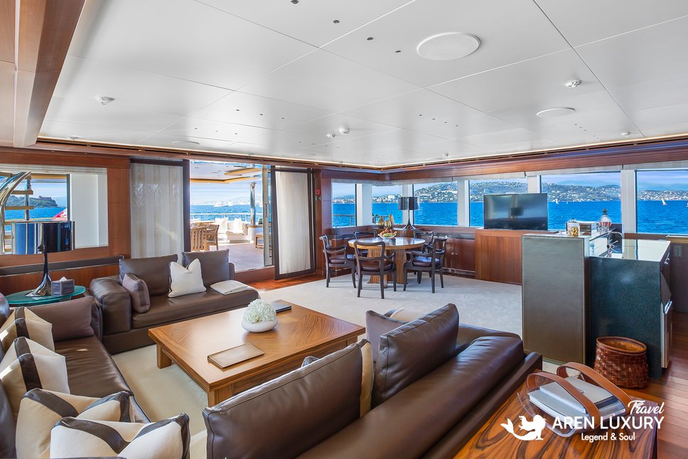 Luxury yacht charter Maraya sun deck with seating and relaxation area