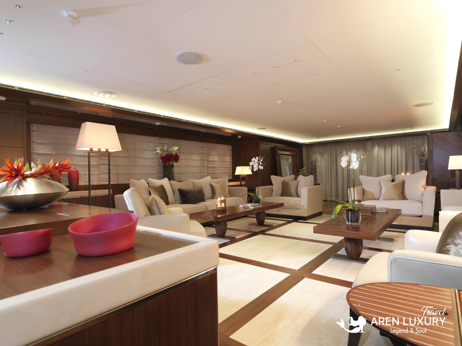 Luxury yacht charter Maraya interior saloon with elegant design