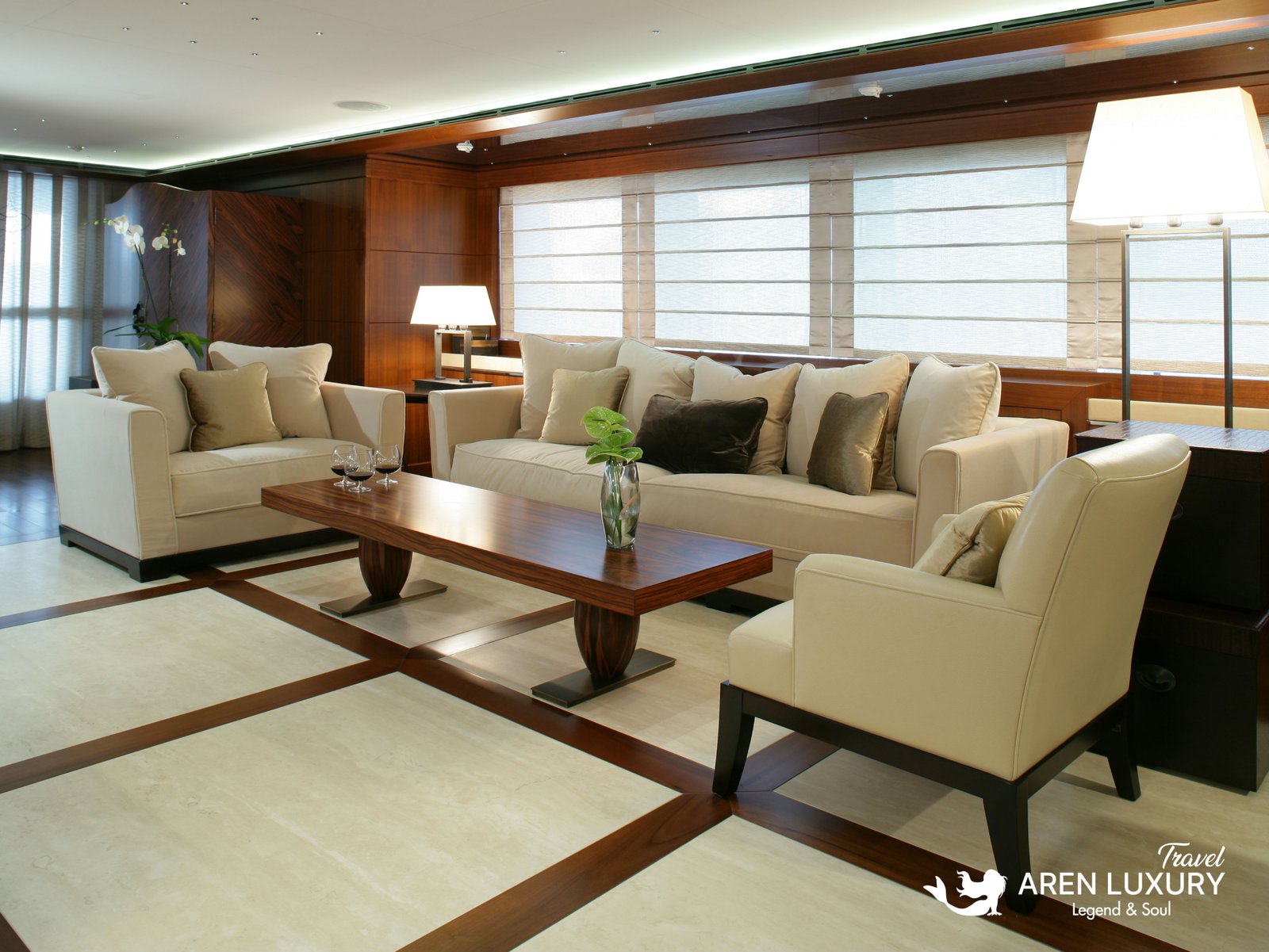 Luxury yacht charter Maraya interior saloon with elegant design