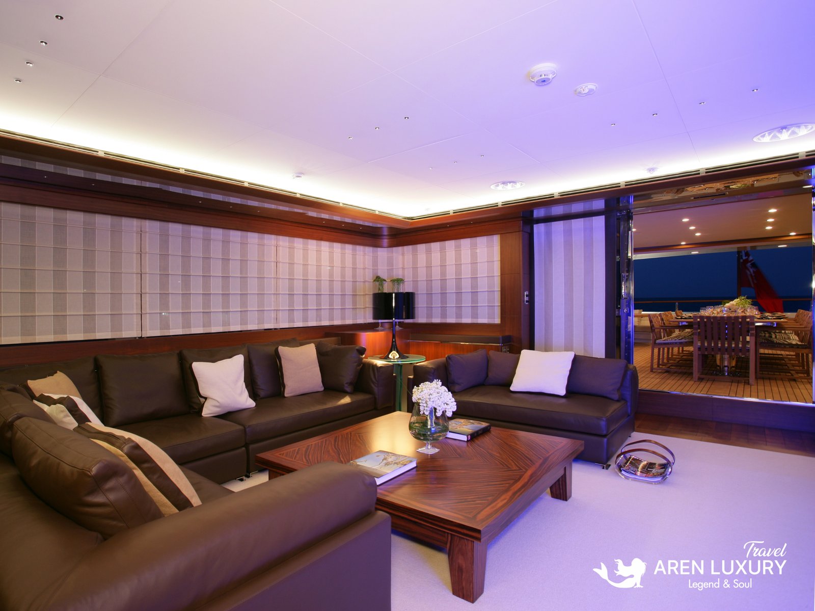 Luxury yacht charter Maraya interior saloon with elegant design