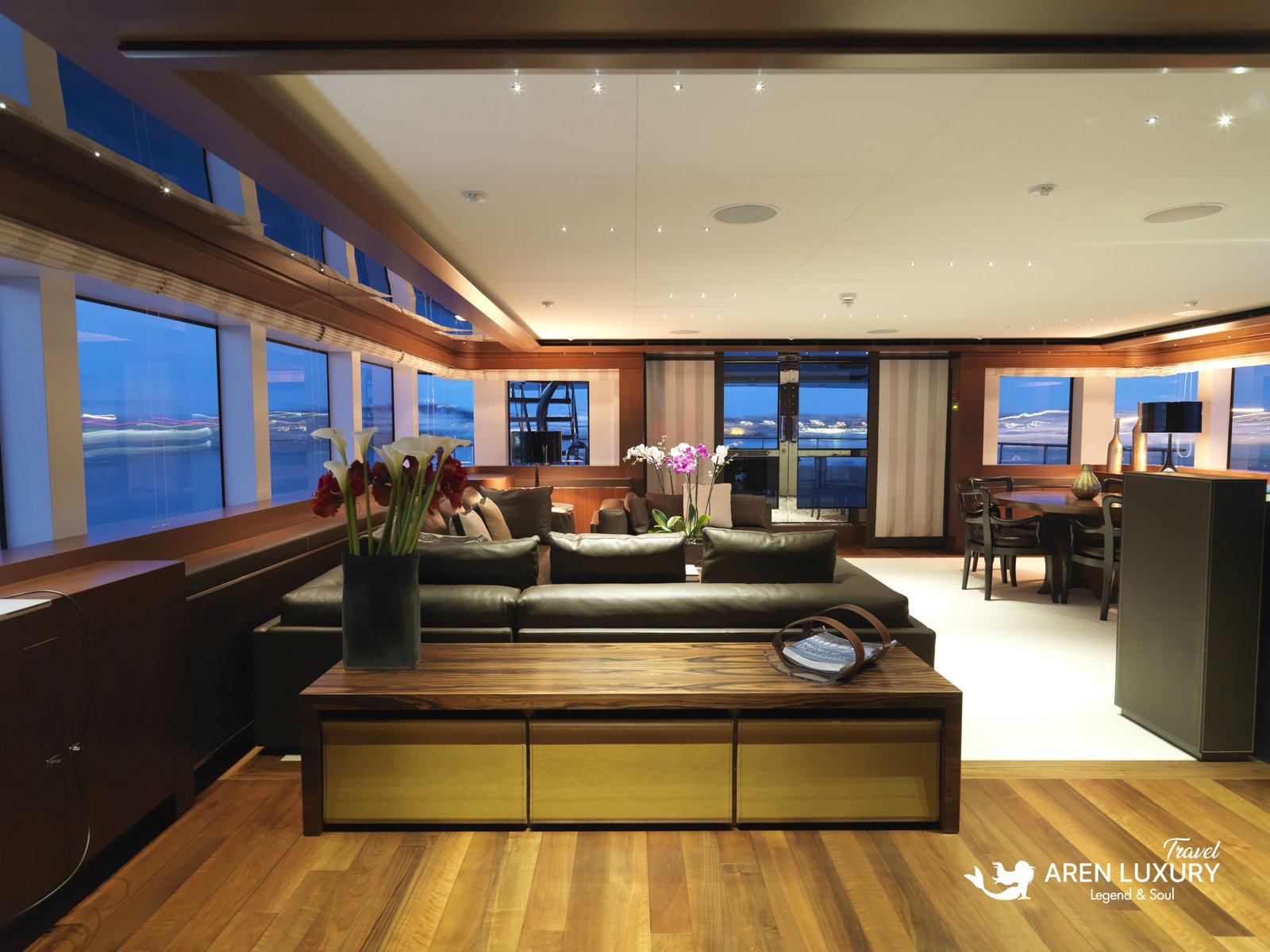 Luxury yacht charter Maraya interior saloon with elegant design