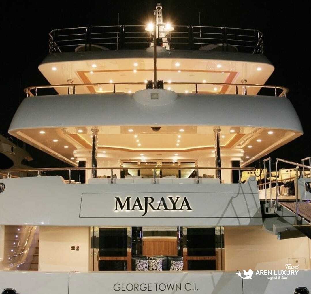Maraya luxury motor yacht charter exterior view at anchor
