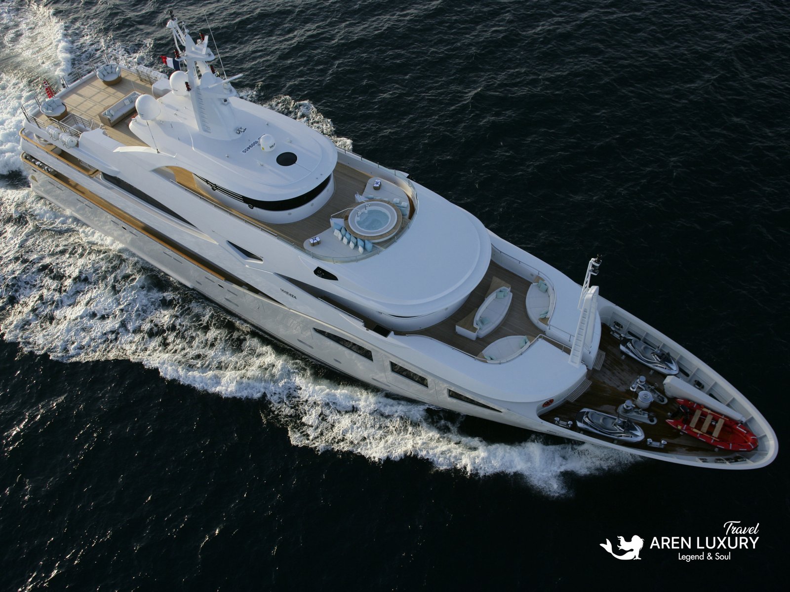Maraya luxury motor yacht charter exterior view at anchor