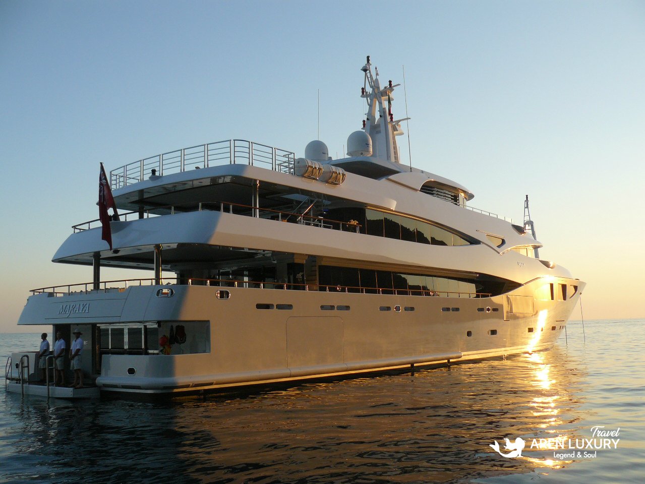 Maraya luxury motor yacht charter exterior view at anchor