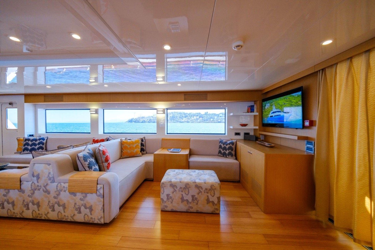 ottavia-iv-yacht-charter (15) Full-beam master stateroom interior on the Ottawa IV Yacht Charter.