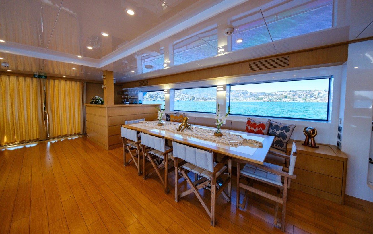 ottavia-iv-yacht-charter (22) Modern loft-style main salon of the Ottawa IV Yacht Charter.