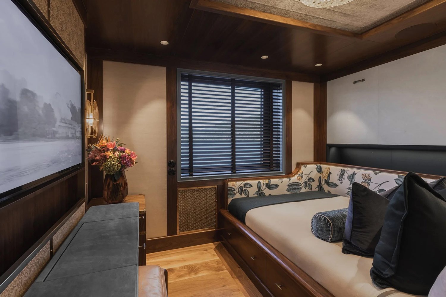 Aerial view of the Pink Shadow Damen Yacht Charter cruising in the Caribbean.