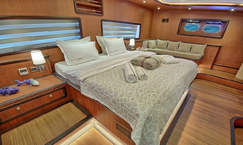 Modern cabin design on luxury gulet Queen of Salmakis